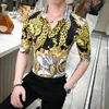 Loldeal Koreanische Sexy Leopard Print Hemd Männer Halbe Hülse Sommer Slim Fit Floral Shirts Nachtclub Party Prom Smoking Kleid männer Casual