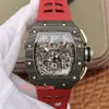 Top Quality Watches Classic 50mm x 44mm NTPT Carbon Fiber Skeleton waterproof Rubber Transparent Mechanical Automatic Mens Watch M257e