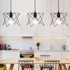 Retro industrial geometric black LED iron pendant lamps indoor lighting lights corridor restaurant bedromm bedside coffer hanging lamp