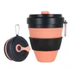 450 ml Tragbare Falten Silikon Wasser Tasse Tassen Teleskop Outdoor Reise Kaffeetassen Flasche Zusammenklappbare Tee Becher Handcup mit Deckel 210611