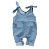 Baby rompers nyfödda tjejer en bit jumpsuits navy jean infantil bebes ärmlös playsuits 0-18month barn overall kläder 790 y2
