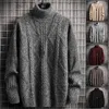 Suéter de malha listrado masculino gola alta pulôver masculino casacos de pele de coelho casual grosso solto quente bainha com nervuras suéteres grandes 210524