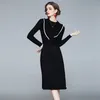 Koreanischen Stil Herbst Frauen Chic Rüschen Stricken Pullover Kleider Elegante Lange Ärmel Süße Vestido De Mujer 210520