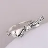 Authentique 925 bague en argent Sterling pan brillant arc avec anneaux en cristal pour les femmes cadeau de fête de mariage bijoux fins X0715