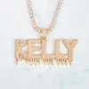 Solid Custom Name Drip Bubble Letters Pendant Necklaces With Rope Chain For Men Women Gold Color Cubic Zircon Hip Hop Jewelry