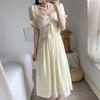Women Dress Summer Elegant Korean Sweet Girls Bowknot Female Puff Sleeve High Waist Slim Party Vestido De Mujer 210519
