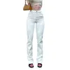 ソリッドカラーホワイトY2Kファッションレトロストリートフルレングスパンツ女性ズボンスリットトレンドハイウエストスリムジーンズ211115