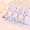 Sterling Silver Necklace Women Zircon Diamond Pendant Lovely 18inches Box Chain Clavicle Wedding Gift Jewelry