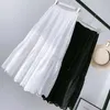 Sommer Koreanische Frauen Hohl Stickerei Casual Rock Einfarbig Weiß Schwarz Literarischen Temperament Pettiskirt 210721