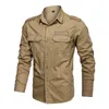 Camicie cargo per uomo stile militare casual manica lunga tattica uomo primavera tasca pulsante maschio stampa lettera 210626