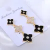 Korean Fashion Four-leaf Clover Zircon Earrings Long Tassel Temperament Ladies Auricular Needling Jewelry Dangle & Chandelier