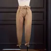 Women Summer Harem Pants with Waist Belt Bowtie Solid Trousers Ladies Casual Fashion Middle Girls Street Clothing 211124