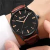 Armbandsur Relogio Masculino Premium Vintage Brown Leather Men Watches Mane Business Minimalist Golden Scale Dial Quartz Clock