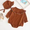 Baby kleding meisjes lotus blad kraag romper lente herfst lange mouwen meisje rompertjes en hoed jumpsuit 210429