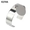 Stainless Steel Cuff Bracelet with Round Engravable Laser Charms Women Jewelry Couple Bracelet & Bangle Q0720