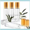 Packing Office School Business IndustrialPacking -flaskor 24 Pack 10 ml Clear Glass Roller med Golden Lids Balls1 Drop Delivery 250s