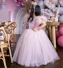 2021 simples flor rosa menina vestidos bola vestido de bola tule lilttle crianças aniversário desfile vestidos de casamento