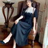 Moda Letnia Sukienka Kobiety Krótki Rękaw Koronki Patchwork Vintage Czarny Elegancki Party Długie Vestidos Robe Femme 210514