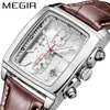Megir original relógio homens top marca luxo retângulo quartzo militar relógios à prova d 'água luminosa couro relógio de pulso homens relógio x0625