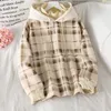 Women Fleece Hoodies Sweatshirt Winter Plaid Pirnted Cotton Hooded Casual Loose Pullover Oversize Jacket 210809