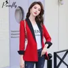 Trajes de mujer Blazers PEONFLY Spring Slim Women Formal Office Work Single Button Muescas Patchwork Ladies Coat Moda Blazer Feminino Rojo