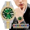 Most Popular Iced Out Blue Dial Watch Full Diamond Crystal Quartz Analog Wristwatch For Gift