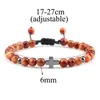 Fili di perline Moda 6MM Arancione Occhio di tigre Croce Bracciale intrecciato Coppia Braccialetti in pietra naturale Gioielli fatti a mano Uomo Donna Preghiera Fitness C