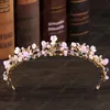 2021 Pink Koraliki Korony ślubne Tiara Panna Młodej Pałąk Kryształ Rhinestone Diadem Queen Crown Wedding Fair Akcesoria