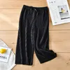 Style Pleated Wide-Leg Girls' Trousers Summer Comfortable Chiffon Children's Ice Silk Nine Cent Pants Refreshing And Clean Multicolor Options