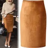 Sexy Multi Color Suede Midi Pencil Skirt Women Fashion Elastic High Waist Office Lady Bodycon Skirts Saias 210426