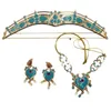 Earrings Necklace Women Jasmine Royal Crown Headband Pendant Jewelry Set Teal Dress Up Princess Adults Kids Costume Kit4200606