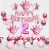 1セットブルーピンククラウン誕生日の風船ヘリウムナンバーホイルバルーン男の子の女の子1st誕生日パーティーの装飾子供シャワー210626