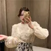 Arrival Autumn Korea Fashion Women Puff Sleeve Lace Shirts All-matched Sweet Cute Hairy Blouse Tops Female Blusas S518 210512