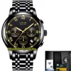 LIGE Eternity 9810 Sport Hommes Montres Date Deux Tonalité Dial Japon VK Quartz Mouvement Chronographe Hommes Regardez l'étui en acier Bracelet en acier inoxydable noir