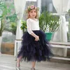 Wholesale Girls Lace Dress Flower Tiered Tulle Maxi Long Sleeve Princess For Wedding Party Children Clothes 1-8Y E17104 210610