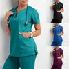 T-Shirt femme vêtements pour femmes 2021 manches courtes col en v poche soins travailleurs hauts été Uniformes De Enfermera Mujer