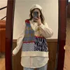 Harajpoo Kobiety Kamizelka Vintage V Neck Lattice Stripe Drukowane Dzianiny Spring Spadek Koreański Ins Preppy Style Luźny Sweter Top 211105