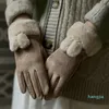 Cinq doigts gants femmes hiver garder au chaud écran tactile Plus velours à l'intérieur épaissir mignon belles oreilles villosités poignet élasticité doux