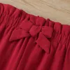 Bambini invernali imposta manica lunga stampa pagliaccetti del fumetto pantaloni rossi con fiocco solido carino 2 pezzi vestiti per ragazze 0-2T 210629
