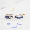Qevila 925 zilveren sieraden Van Gogh S Starry Sky Moon verstelbaar voor vrouwen minnaar mannen ring romantische geschenken