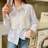 Jesień Moda Z Długim Rękawem Koszulki Koszulki Kobiety Koreański Elegancki Luźny Fałszywy Dwuczęściowy Collar Collar Topy Blusas 10778 210508