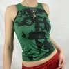 Sexy Imprimir Tanques Mulheres Verão Y2K Sem Mangas Off Shoulder Roupas Moda Streetwear Retrato Casual Tie Tintura Crop Tops