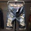 Men vintage Ripped bermudas Jeans Short Summer Streetwear Hip hop male Casual Holes Straight Denim shorts Plus Size 40 210713