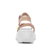 Meotina Sandalias Mujeres Genuine Cuero Plataforma Cuña Tacones Zapatos Hebilla Femenina Hebilla Alta Heel Dama Calzado Sandalias de verano Beige Pink 210608