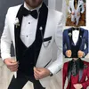 Мода белый мужской свадебный костюм 3 шт тонкий подходящий жених ужин выпускной смокинг, адаптированные пиджаки для мужчин лучший человек куртка жилет брюки x0608