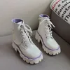 White Boots 2021 Punk Lace Up Chunky Designer Platform Shoes Goth Fall Patent Leather Women Laarzen Dames