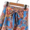 Vintage Paisley Printing Women Side Slit Midi Skirt Fritid Lady Butterfly Bälte Kjolar Mode Kvinna Lösa Kläder P1299 210430