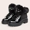 Женские зимние снежные короткие ботинки 2021 черный меховой лакированные кожаные платформы горный хрусталь женские лодыжки женские роскоши теплые ботинки