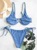 ZAFUL Gerippte Krawatte Seite Bügel High Cut Bikini Set Badeanzug Frauen Solide Gepolsterte Weibliche Badeanzug Sexy Sommer Strand Bademode x0522