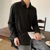男性用の韓国のファッションドレープシャツソリッドカラー長袖アイスシルクスマートカジュアル快適なボタンアップシャツ210701
